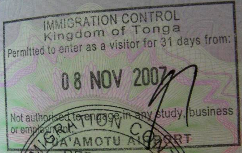 Паспорт с визой Королевства Тонга